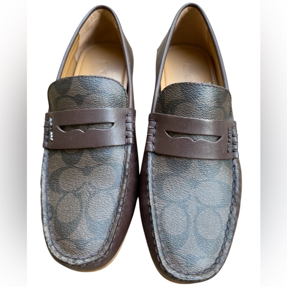 NEW COACH Size 7 Men's Shoes Loafer Brown Leather MOTT DRIVER Khaki SIG
